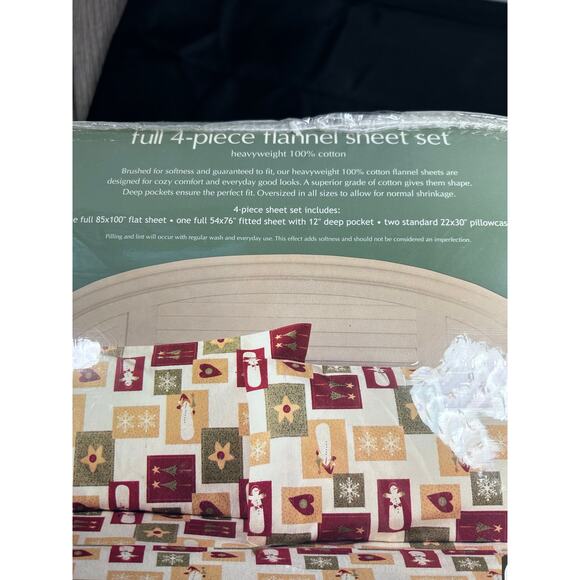 Sonoma Flannel Sheets 4 Piece Snowman Full Sheet Set - Picture 6 of 9